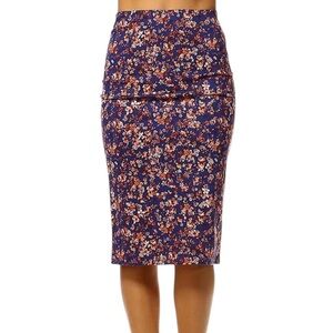 Current Air Ditsy Floral Knee Length Pull On Pencil Skirt Medium Navy Orange NWT